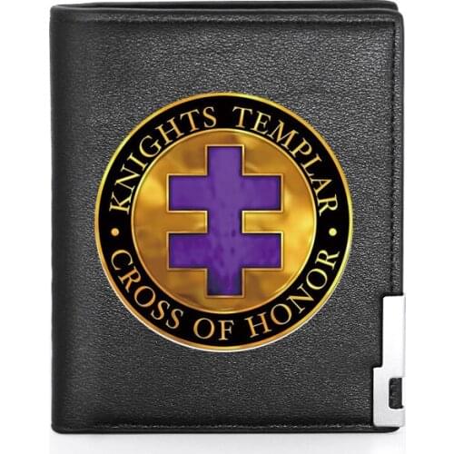 Knights Templar Cross Of Honor Printing Wallet Leather Purse For Men Credit Card Holder Short Male Slim Coin Money Bags
