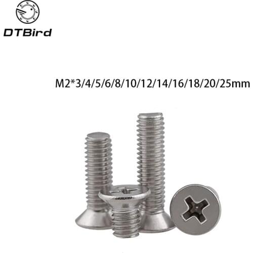Metric Thread GB819 M2 304 Stainless Steel flat head cross Countersunk head screw m2*(3/4/5/6/8/10/12/14/16/18/20/25)