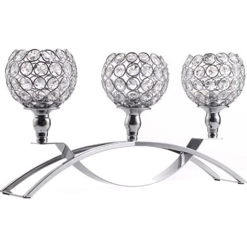 New Silver Crystal Candle Holders 3 Holders Iron Candelabra Holder Coffee Table Decorative Centerpieces for Living Room Dinning