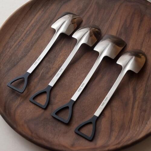 Flat Tableware Watermelon Spoon Ice Cream Spoon Tip Shovel Coffee Spoon Retro Stainless Steel with Black Handle Dessert Spoon