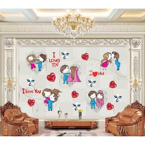 Custom wallpaper Romantic marriage room cartoon couple background wall