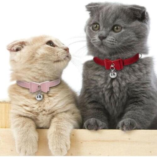 Adjustable Pet Flocking Collar Safety Buckle Elastic Bow Collar With Bell Pet Necklace Kitten Cat Dog Collar Pet Accessories