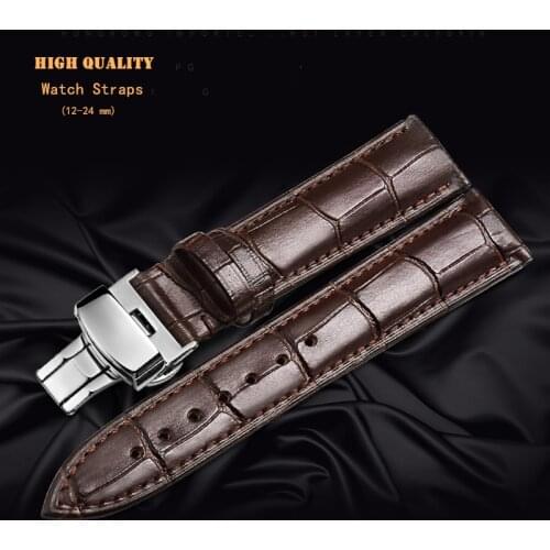 2021 New Genuine Leather Watch Straps Fashion Brown Mens Mechanical Watchband With Butterfly Snap 20mm 21mm 22mm