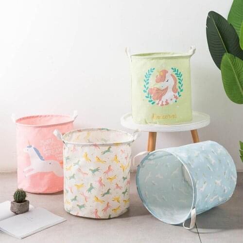 Unicorn Cartoon Folding Laundry Basket Round Storage Bin Bag Large Hamper Collapsible Clothes Toy Holder Bucket Organizer