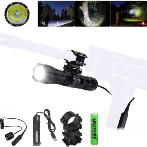 Tactical 5000Lm T6 LED Military Flashlight Hunting Torch Power by 18650 Rechargeable Battery+Remote Switch+Charger+Hunting Mount