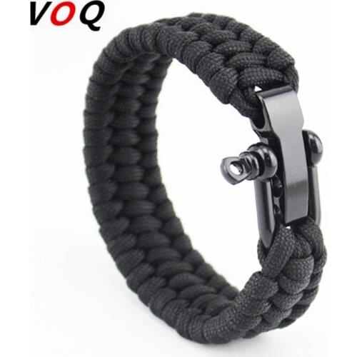 Outdoor Camping Paracord Survival Braided Rope Bracelet Men Black Stainless Steel Adjustable Clasp Pulsera Hombre