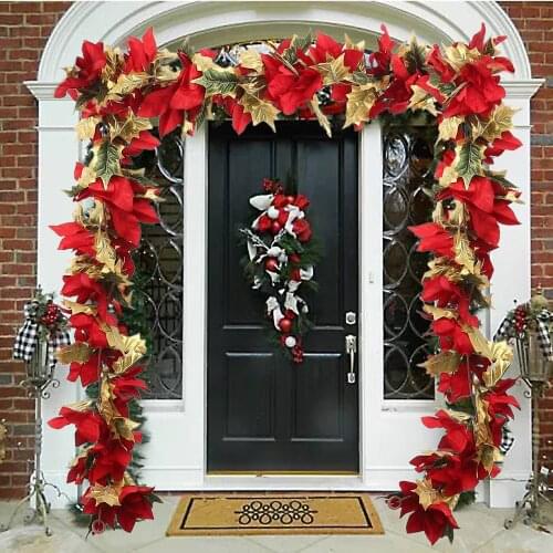 Wreath Christmas Fruit Cane Poinsettia Rattan Decorations Hotel Simulation Window Door Long Vine