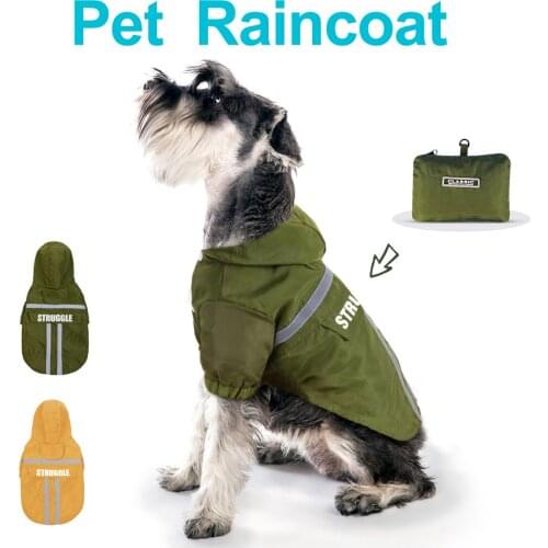 Foldable Storage Dog Raincoat Waterproof Safety Reflective Breathable Hoodies Dog Clothes Jacket Rainwear Portable Pet Supplies