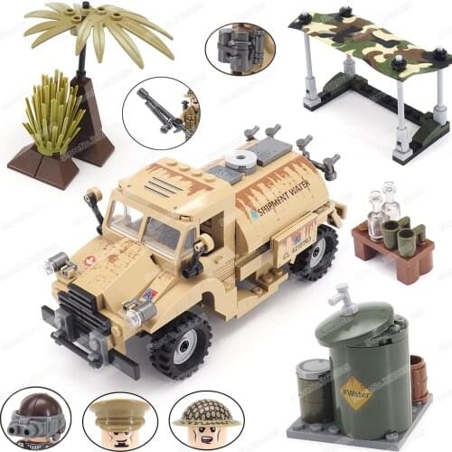Military WW2 Strategy Resources Jug Truck Building Block Moc Battlefield Figures Supply Water Source Model Child Gifts Boys Toys