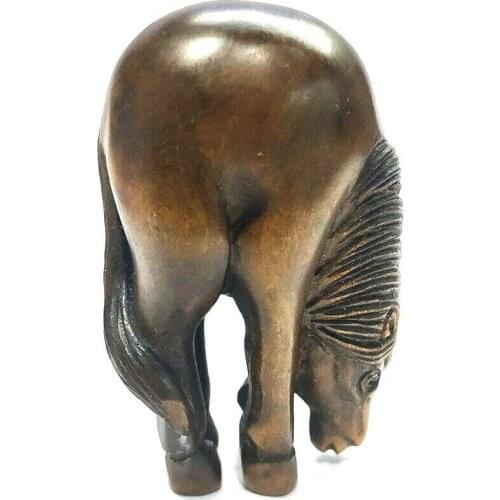 Y7335 - 2" Hand Carved Japanese Boxwood Netsuke Figurine Carving: Handsome Horse