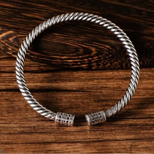 Solid 999 Sterling Silver rope Mens Women biker Bracelet cuff bangle A4449