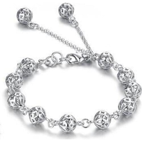 ANENJERY 925 Sterling Silver Hollow Ball Bracelet For Women Girl Bracelets & Bangles Best Gift Jewelry Accessory S-B05