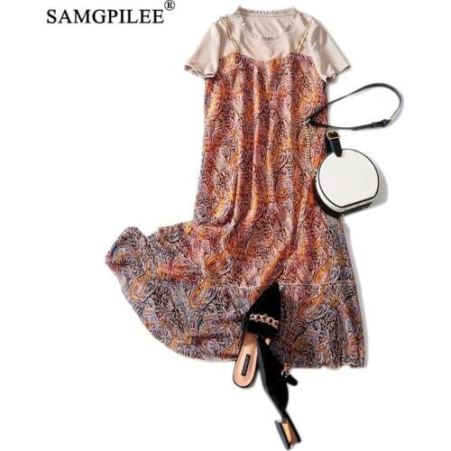 Summer Dress Women Vestido De Mujer Casual Women Summer Clothes A-line Print Long Dresses Mid-calf O-neck Plus Size Women Dress