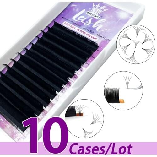10case/lot Easy fanning C D volume eyelashes one second rapid blooming premium 8-20mm easy fanning eyelash extensions