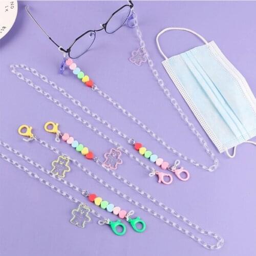 2021 Fashion heart-shaped Acrylic Student Mask Lanyard Holder Children Little bear Anti-lost glasses Chain Neck Strap for Women