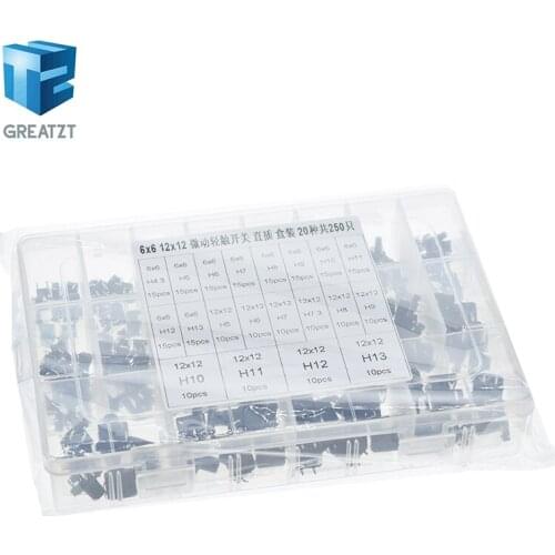 250PCS 20 types 6x6mm /12x12mm 4-foot Micro Switch key switch light touch switch button switch Self-reset DIP Switches