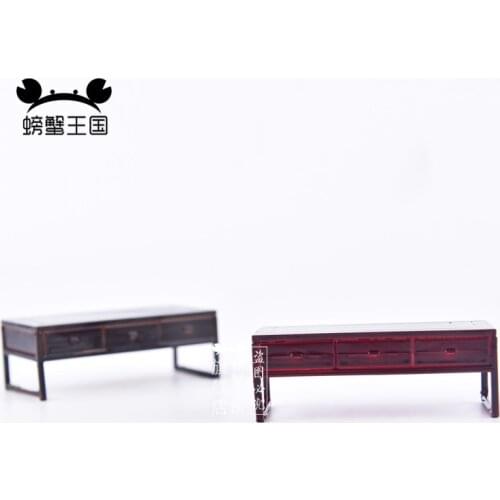 3pcs 1:25 Dollhouse mini Furniture Miniature Doll accessories Chinese Style Plastic Tea Table Redwood Rosewood color