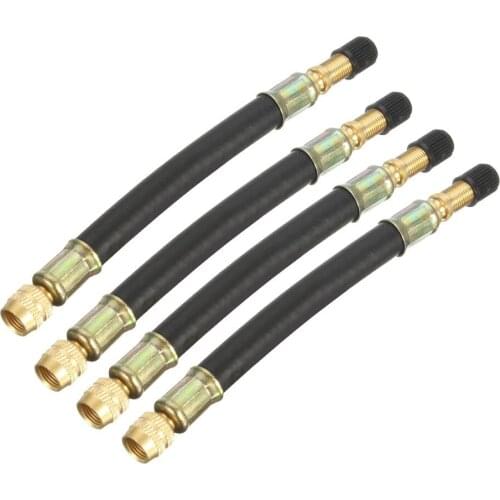 4 Pieces 140mm/5.5" Flexible Rubber Car Wheels Valve Stems Tyre Valve Extensions Tube Adapter Universal Valve With 2 Clamps
