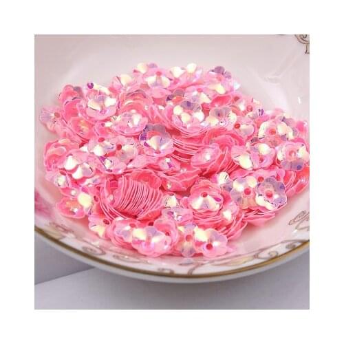 50g/lot PVC Sequins 5mm Flower With 1 Center Hole Plum Blossom Cup Loose Sequins Pink Spangles