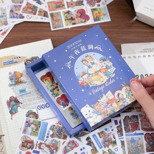50 Pcs Creative Cartoon Journal Stickers DIY Daily Scrapbook Collage Decoration Material Stickers Cute Gifts Box School Supplies