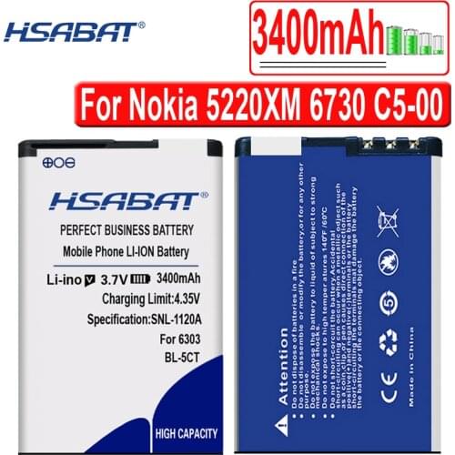 HSABAT 3400mAh BL-5CT BL5CT Battery For Nokia 5220XM Battery 6730 C5-00 C6-01 C3-01 6303C 5220 6730c C5 6303i