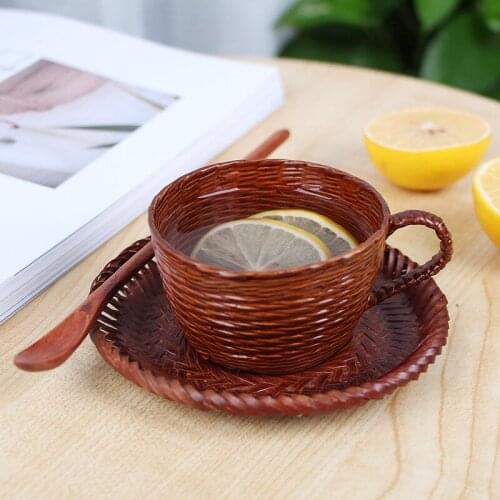 Bamboo Woven Cup Saucer Stirring Spoon set Handmade Impermeable Mugs For Coffee Tea Drinkware Water Milk Eco friendly Home Gift