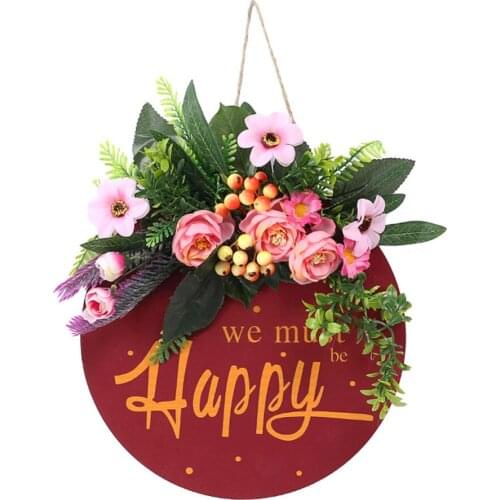 Farmhouse Porch Green Wreath Artificial Flower Wall Hanging Excellent Material For Front Door Smooth Edges Wooden Signs