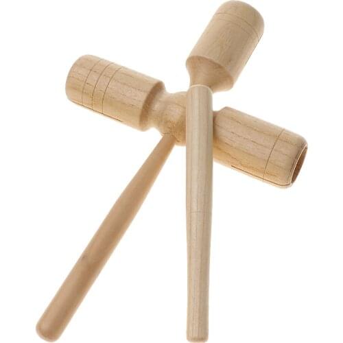 Wood Three Tone Block with Striker Beater Percussion Instrument Musical Toy Gift for Kids