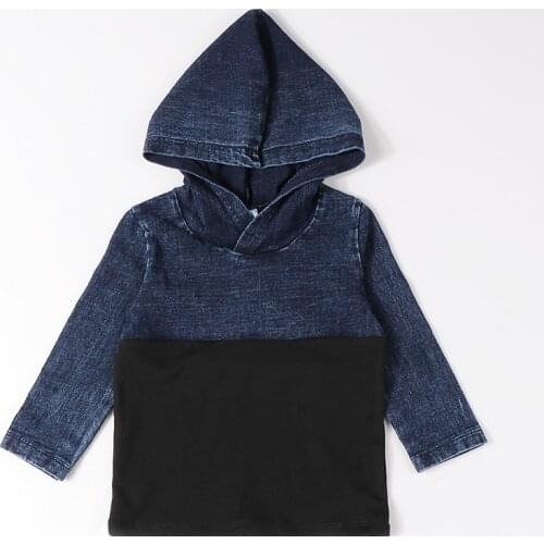 Kids t-shirt long sleeves baby clothes boy/girl clothes hooded child school clothes denim blue autumn winter cowboy clothes