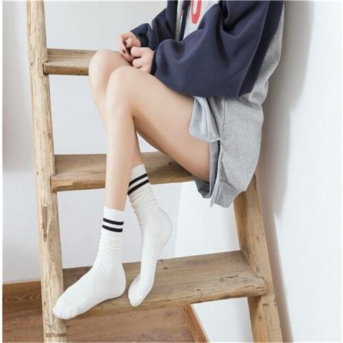 Long Tube Socks Cotton Woman Casual Fashion Pile Heap Socks Ladies Three Bars JapaneseWinter Socks For Girls 20 pairs/lot