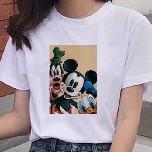 Disney Mickey And His Friends Print Tshirt Cartoon Women Casual Kawaii Graphic O-Neck Short Sleeve Female Clothes Dropship