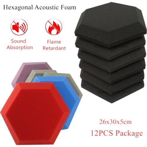 12PCS Hexagonal Acoustic Foam Sound Proofing Protective Sponge Sound Absorption Treatment Panel High Density Flame Retardant
