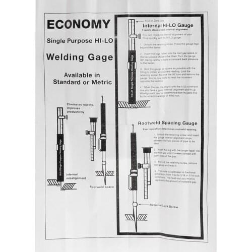 HI LO Welding Gage Internal Single Purpose Gauge Welding Ruler Root Metric
