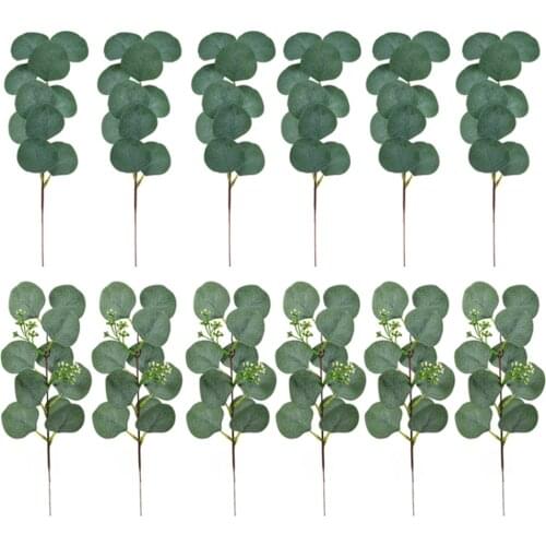 12Pcs Artificial Eucalyptus Branches Simulation Foliage Floral Decor 41cm Wedding Party Room For Home Fake Flowers