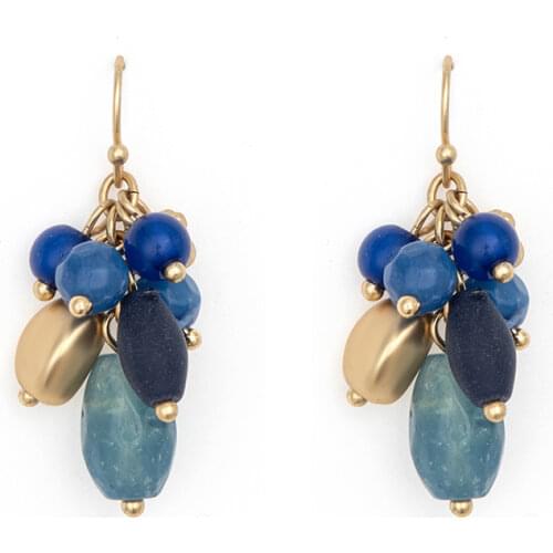 Jaeeyin 2021 Natural Stone Acrylic Beads Resin Vintage Blue Matte Gold Color Drop Earrings Fish Hook Bohemia Accessory Ethnic