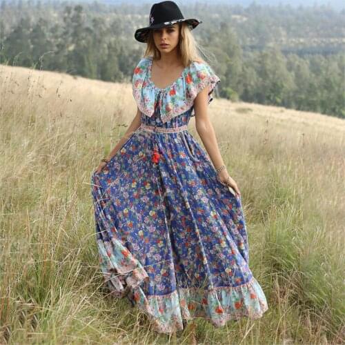 Jastie 2020 Summer Boho Dress Hippie Chic Floral Print Dresses Casual Beach Midi Dress Women Clothing Bohemian Female Vestidos