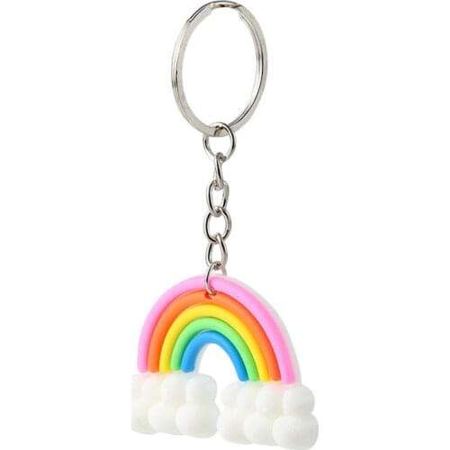 Julie Wang 1PCS Silicone Rainbow Keychain Cartoon Key Chain Keyring For Men Women Anime Car Bag Accessory