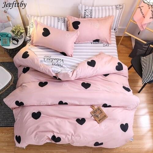 Bedding Set Luxury Pink Heart 3/4pc Family Set Include Bed Sheet Duvet Cover Pillowcase Boy Room Flat Sheet No Filler Bedclothes