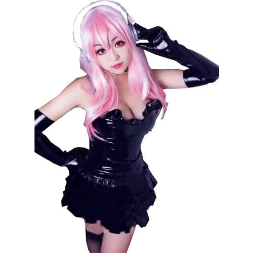 2017 Custom Made Nitro Super Sonic Super Sonico Anime Cosplay Costume black leather clothing