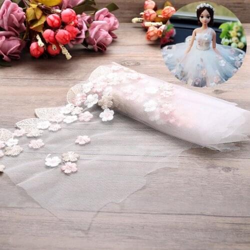1 Yard 3D Embroidery Lace Floral Tulle Lace Trim Ribbon Fabric Flower Embroidery Wedding Trim Sewing for Wedding Dress Fabric