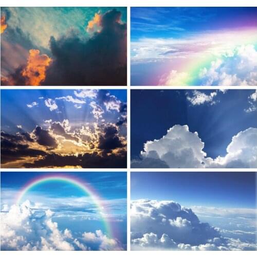 Laeacco Baby Shower Newborn Photography Backgrounds Blue Sky White Clouds Rainbow Children Portrait Photo Backdrops Photo Studio