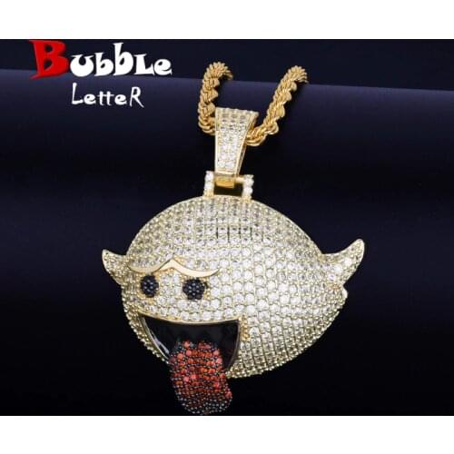 Flying Ghost Hip Hop Pendant With Tennis Chain Gold Color Bling Cubic Zircon Mens Necklace Jewelry For Gift