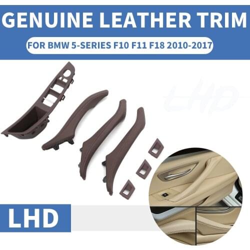 Genuine Leather Left Hand Drive LHD For BMW 5 series F10 F11 F18 Mocha Car Interior Door Handle Inner Panel Pull Trim Cover Arm