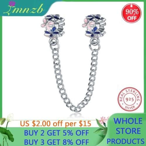 LMNZB Original 925 Silver Charms Fashion Flower Shape Safety Chain Fit Band Original Women Charm Bracelet Jewelry Making