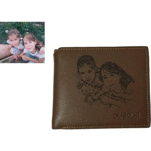 Childrens Photo Custom Men Wallet PU Leather Short Purse Men Engrave Wish Words Dad Short Wallet Zipper Pocket Best Gifts