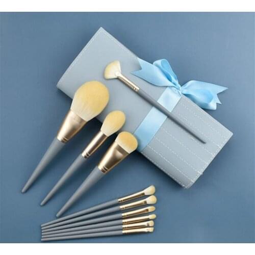 10pcs/set Of Blue Bridge Makeup Brush Set A Must-have Bristles Soft Eye Shadow Brush For Novices Easy To Apply Eye Makeup Tool