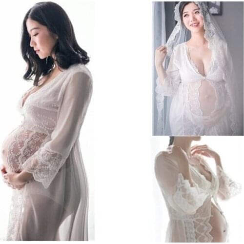 2016 Sale Solid Novelty Cotton New Maternity Lace Dress Pregnant Photography Props Fancy Pregnancy Photo Shoot Long Nightdress
