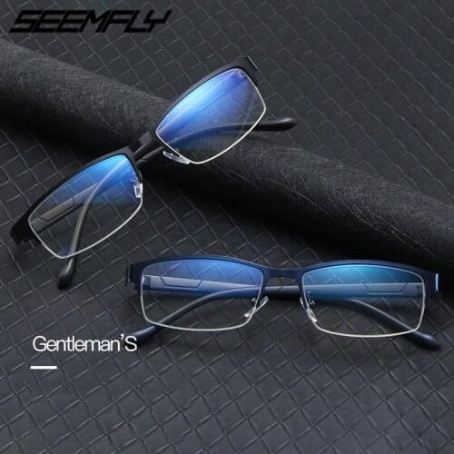 Seemfly Men Women High Quality Square Half Frame Ultralight Business Clear Lens Eyeglasses Fashion Unisex Eyewear Plain Mirror