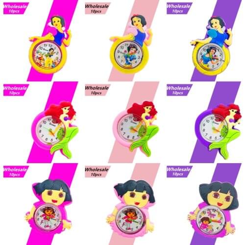 Wholesale 10pcs/lot Girl Watch Children Toy Cartoon Princess Pattern Waterproof Kids Slap Watches Baby Birthday Gift Women Watch
