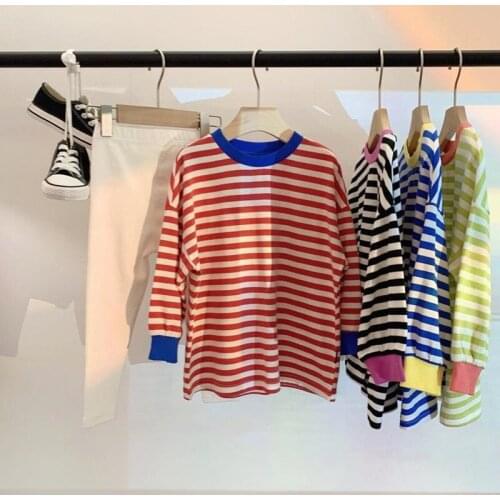 Dress Full Sleeve O-neck Collar Striped Straight Regular Cotton New Fashion Sweet Cute Lovely Simple Spring Autumn Kids Girls